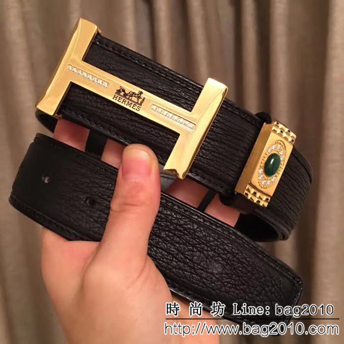 愛馬仕HERMES 太平洋深海鯊魚皮 鑲鑽貓眼石高端男士皮帶 HHG1153